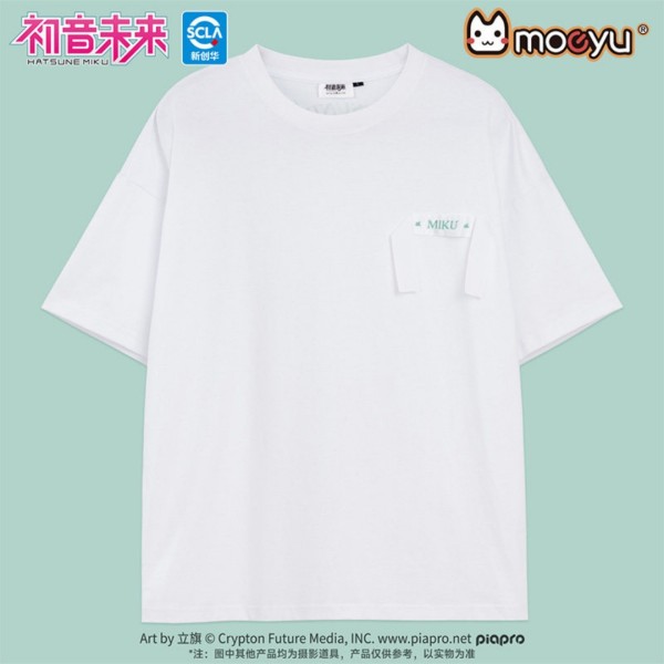 Vocaloid Hatsune Miku Summer Blossom Moeyu Miku Merch White Round Neck T-Shirt